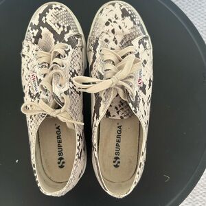 Superga Women's Snake-Print Beige Platform Sneakers